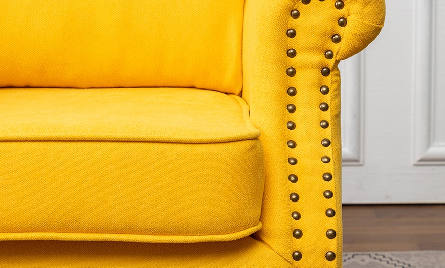 Image 3: Living And Home Yellow Upholstered Buttoned Wingback Armchair