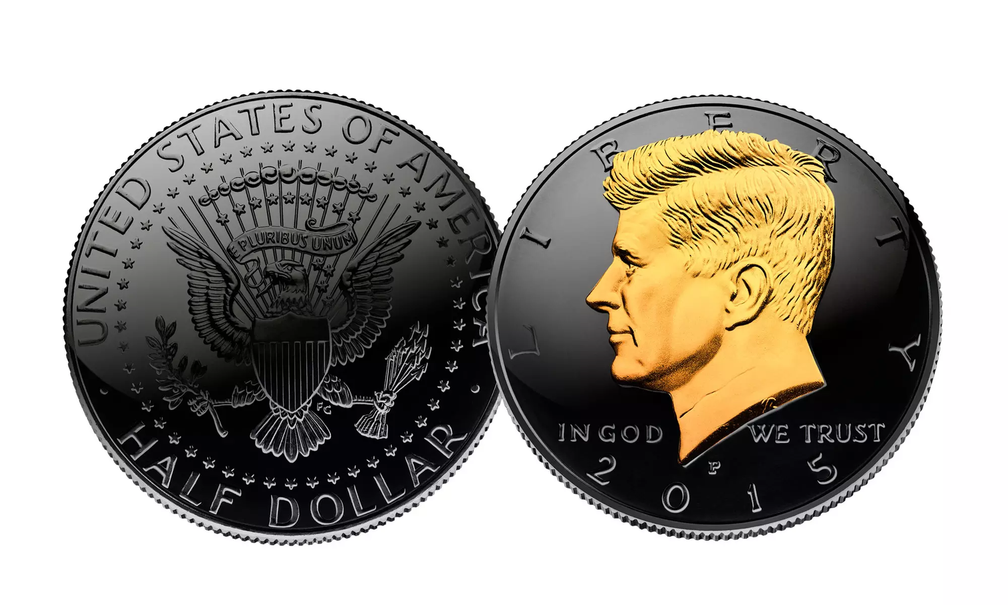 Black Ruthenium 2015 Half-Dollar Coin with 24K Gold JFK Portrait - Second Medium