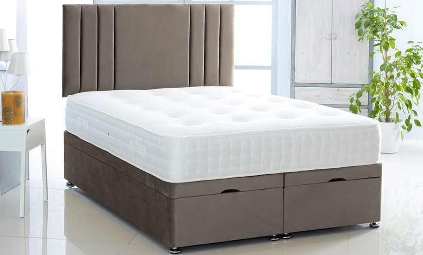 Image 6: Plush Velvet Ottoman Gas Lift Bed with Memory Spring Mattress

