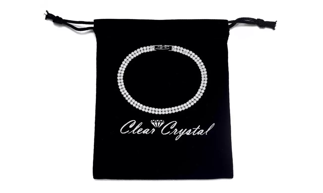 3CT Rhodium Plated Two Row Lab Sapphire Bracelet