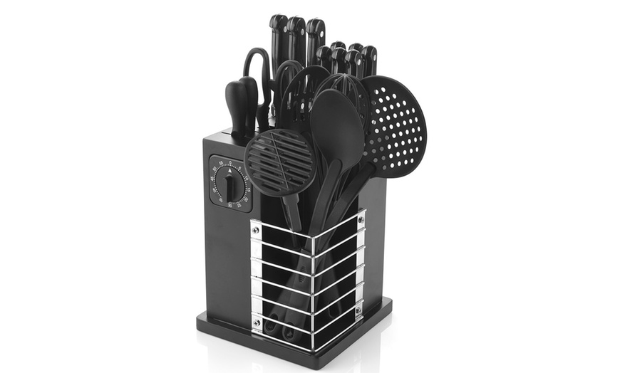 Image 2: 19-Pc Knife Block and Utensil Set