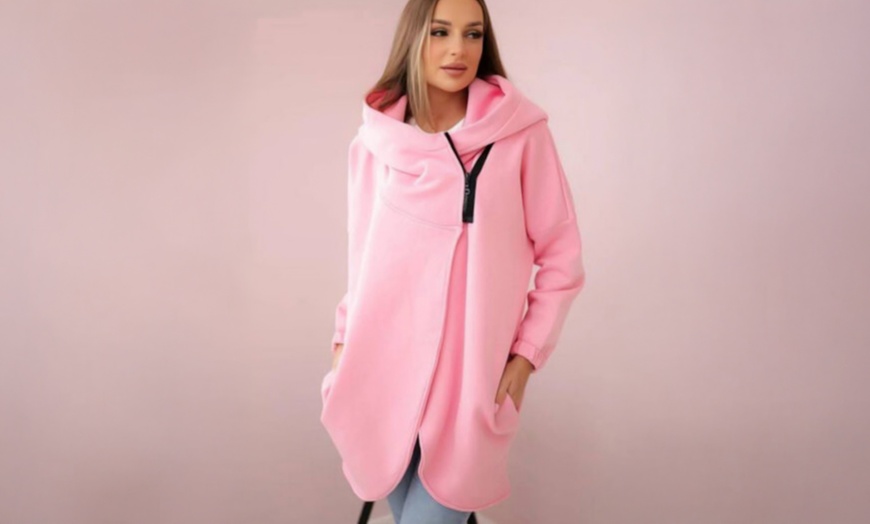 Image 6: Women’s Casual Hooded Fleece-lined Solid Color Sweatshirt Jacket
