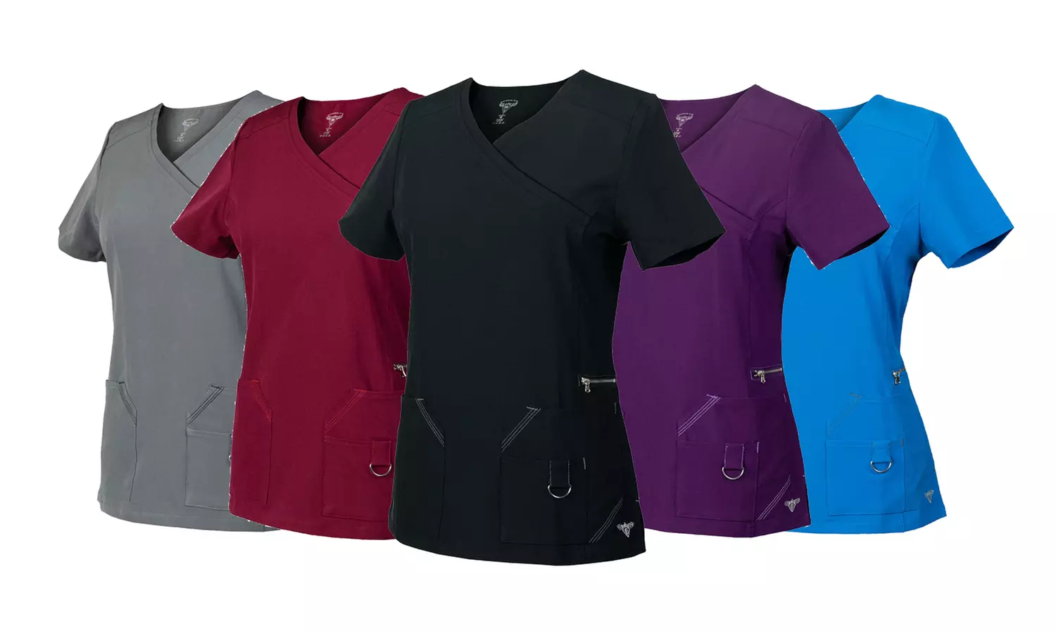 Material Girl Women's SuperFlex Mock-Wrap Scrub Tops. Plus Sizes Available. - Primary Image