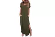 Women's Summer Maxi Dress Casual Loose Pockets Long Dress Short Sleeve Split - Second Medium