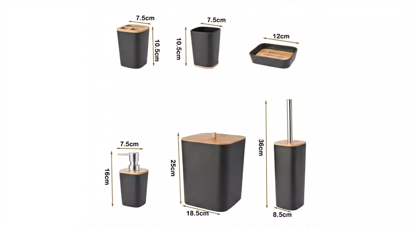 6-delige badkamerset met bamboe details in kleur naar keuze - Image 4