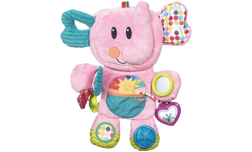 Image 2: Playskool Fold 'n Go Elephant Stuffed Animal Tummy Time Toy 