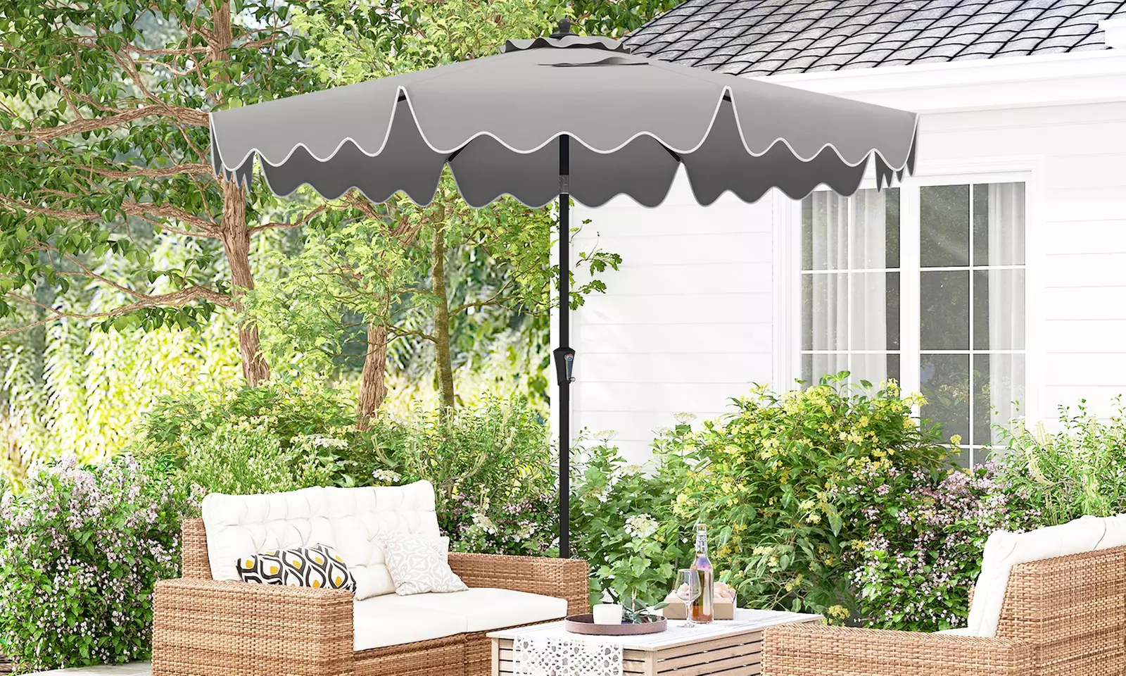 Costway 9 ft Patio Umbrella Two-Tier Market Table Umbrella Sun-Protective Canopy