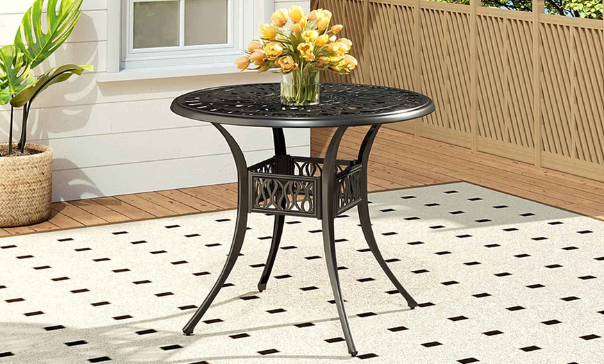 Image 1: Garden Outdoor Cast Aluminum Vintage Bistro Table 