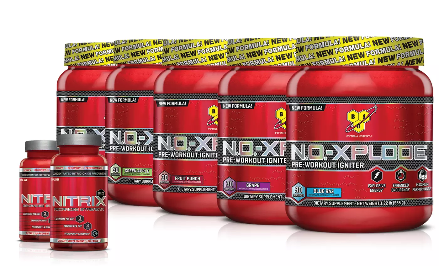 30 Servings of N.O.-Xplode Preworkout Ignitor with 2 30-Count Bottles of Nitrix 2.0 - Primary Image