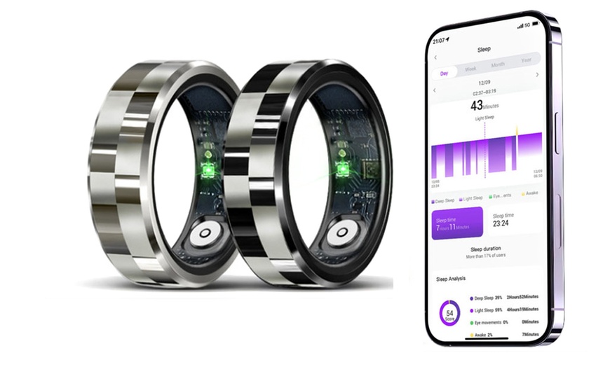 Image 2: Health Rings Fitness Tracker Smart Ring with Charging Case
