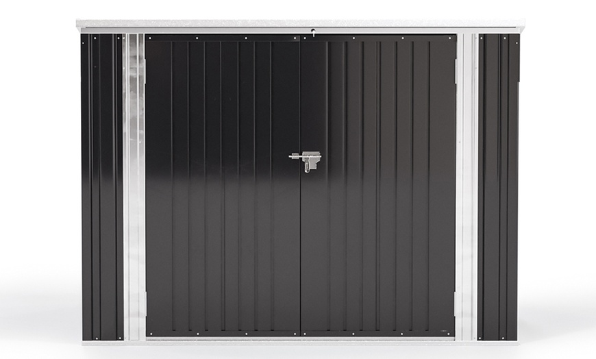 Image 3: Living And Home 176cm Charcoal Steel Outdoor Trash & Recycle Bin Shed