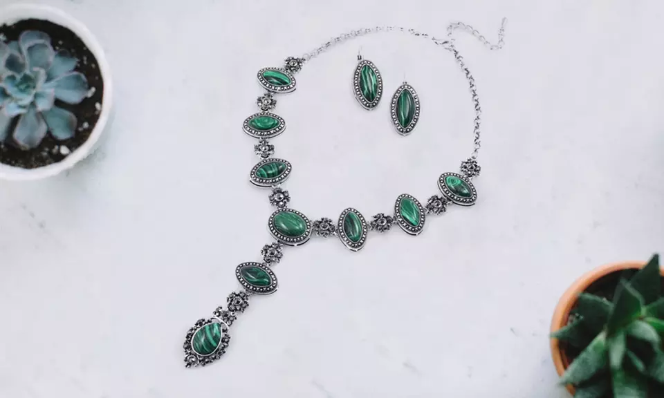 One, Two, or Three Malachite Rhinestone-Studded Queen Necklaces with Earrings from Novadab (Up to 88% Off) - Image 6