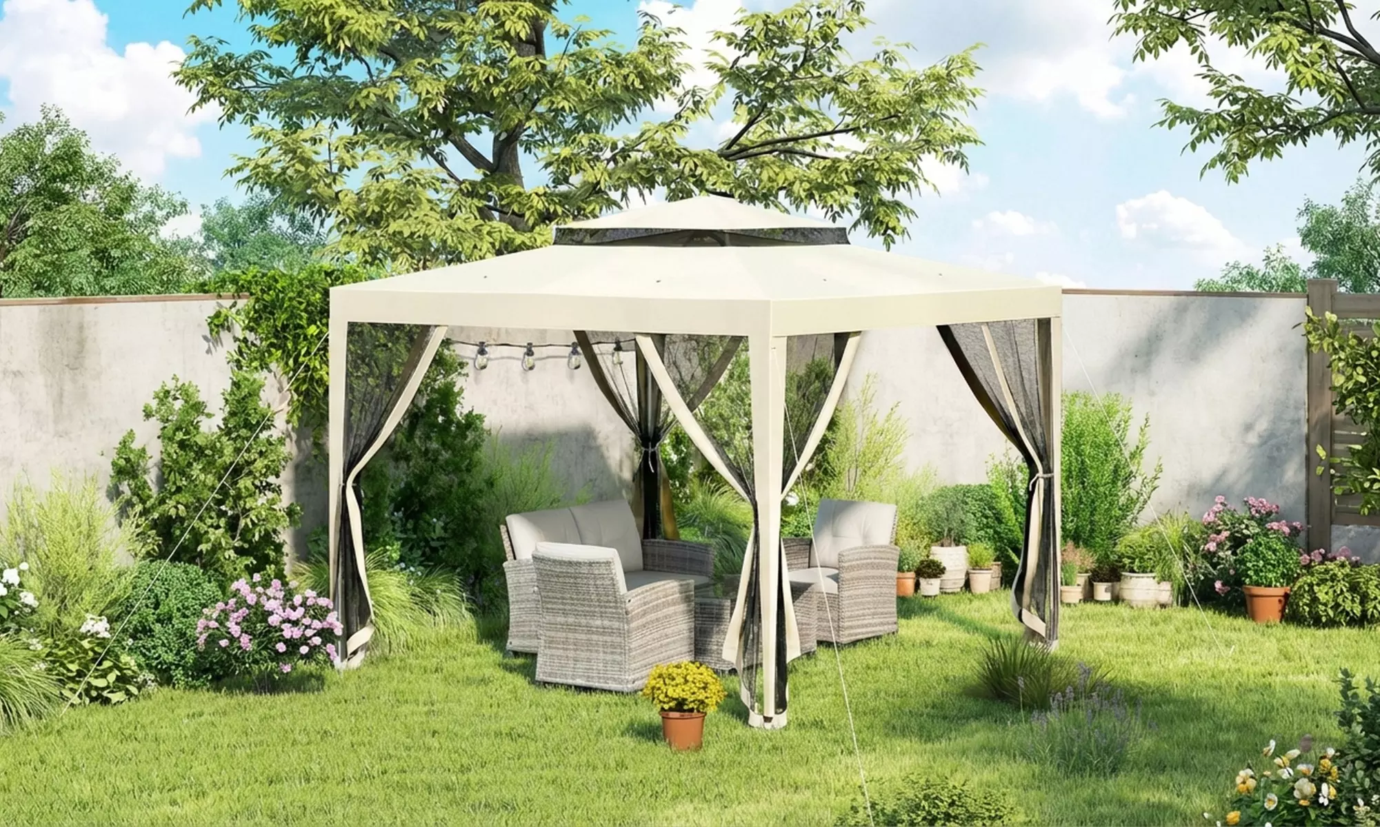 Outsunny 3 x 3m Party Gazebo with Mesh Sidewalls and Vented Roof