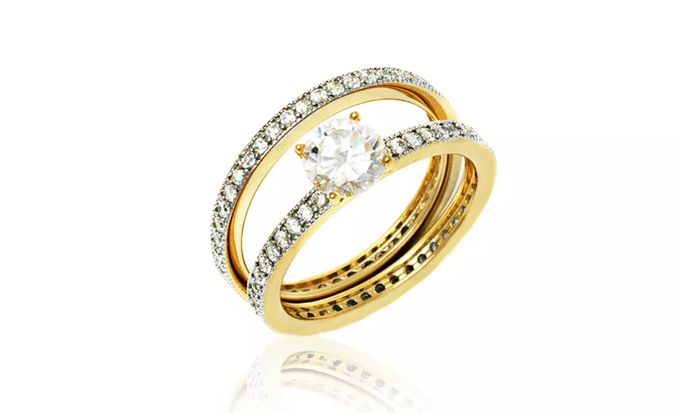 18K Gold-Plated Cubic Zirconia Band and Ring Set - Second Medium