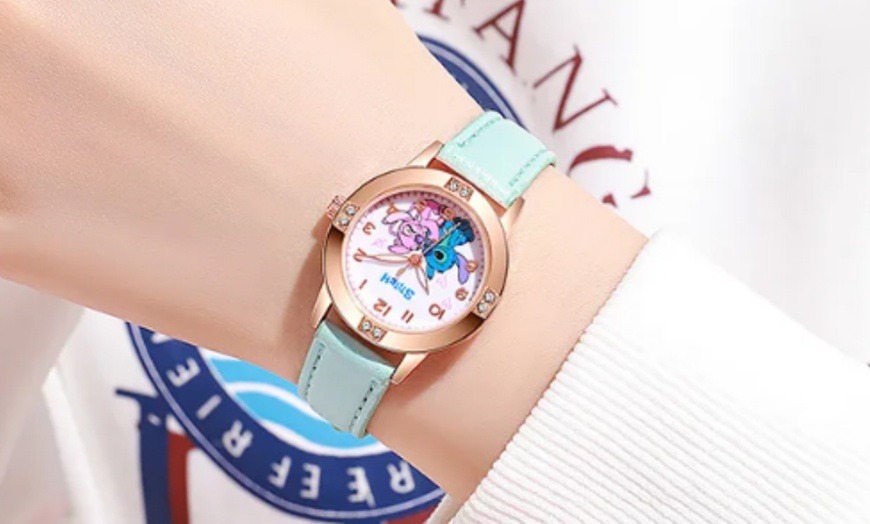 Image 5: Stitch Inspired Rhinestone Dial Watch with Leather Strap
