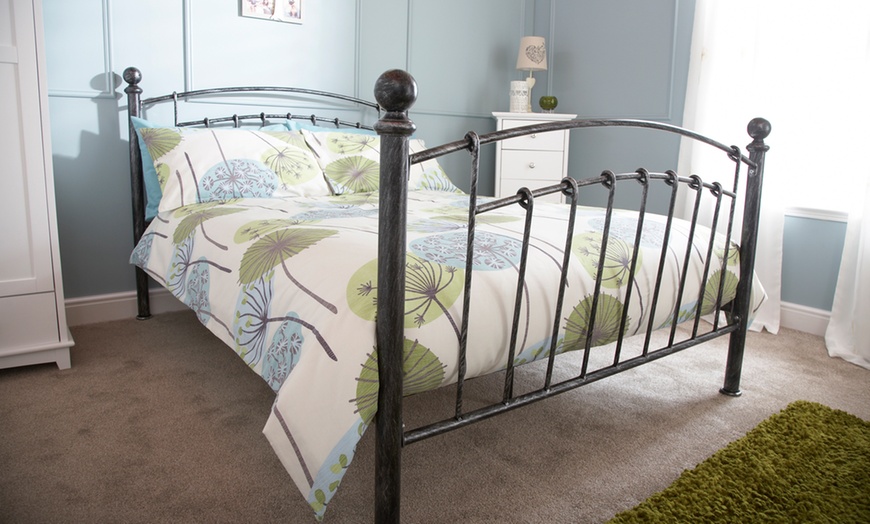 Image 2: Pewter-Finish Metal Bed Frame