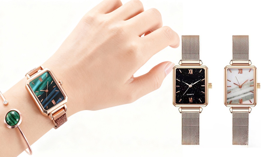Image 1: Magnetic Clasp Square Watch with Matching Bracelet