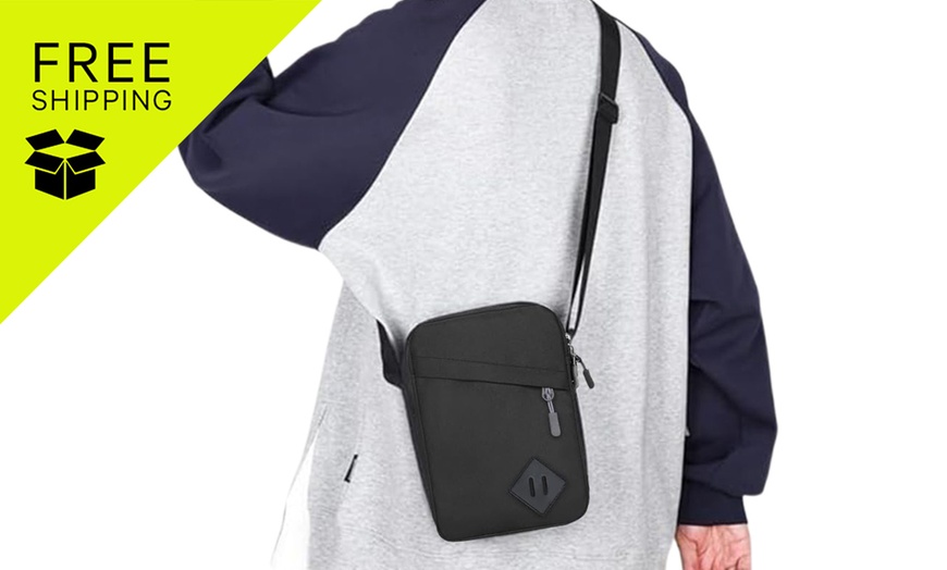 Image 1: Men's Oxford Crossbody Shoulder Bag with Adjustable Strap