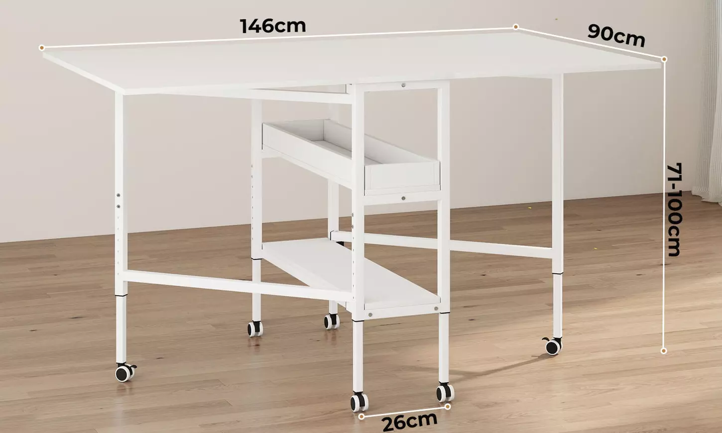 Levede Adjustable Sewing Table with Storage Shelves & Lockable Wheels