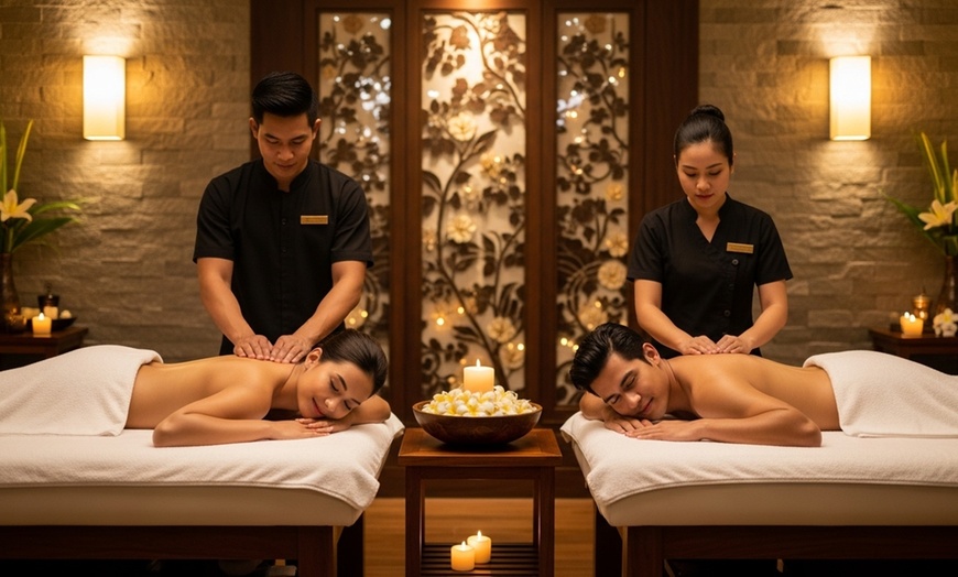 Image 1: 60 or 90-min Couples Back Facial & Massage, Foot Spa & Massage & More