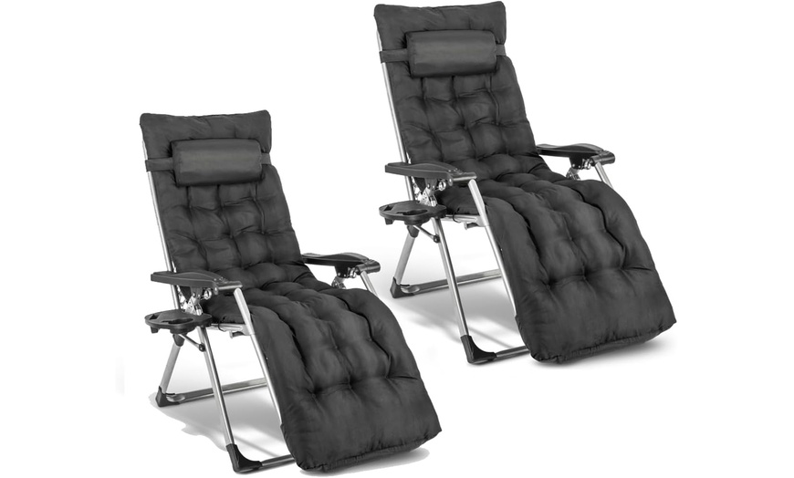 Image 3: Reclining Zero Gravity Chair With Cushion and Armrest