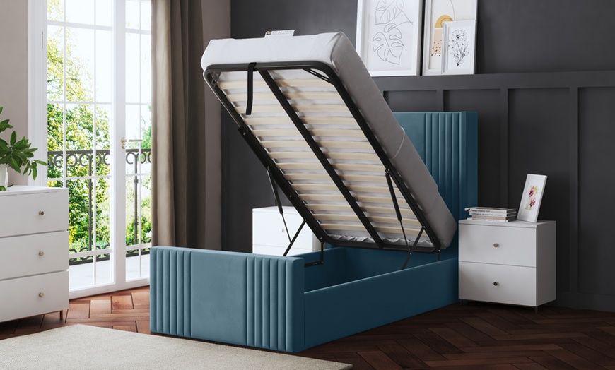 Image 22: DS Living Elara Winged Panel Bed With Ottoman Gas Lift
