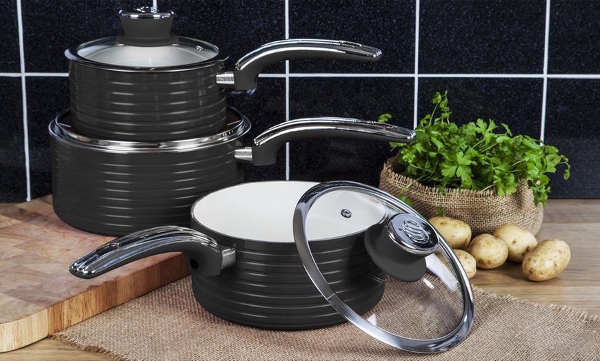 Image 3: Swan Three-Piece Saucepan Set