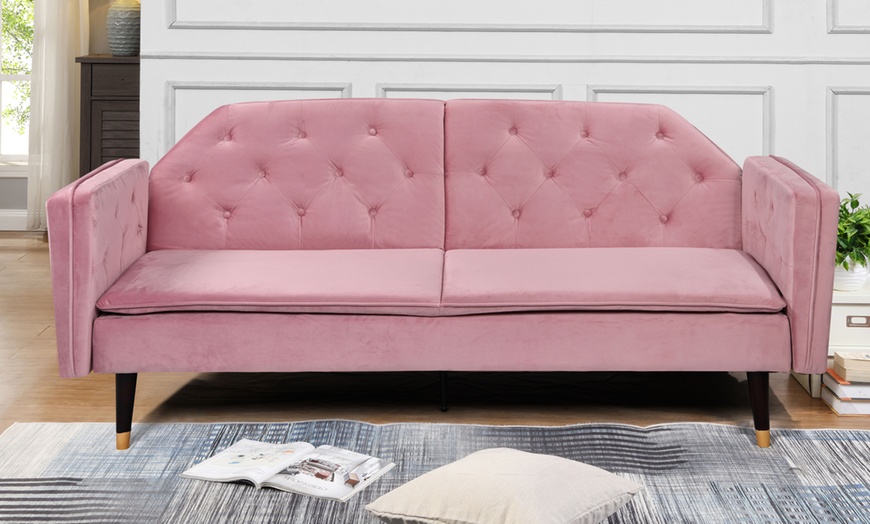 Image 8: Malmo Plush Velvet Sofa Bed