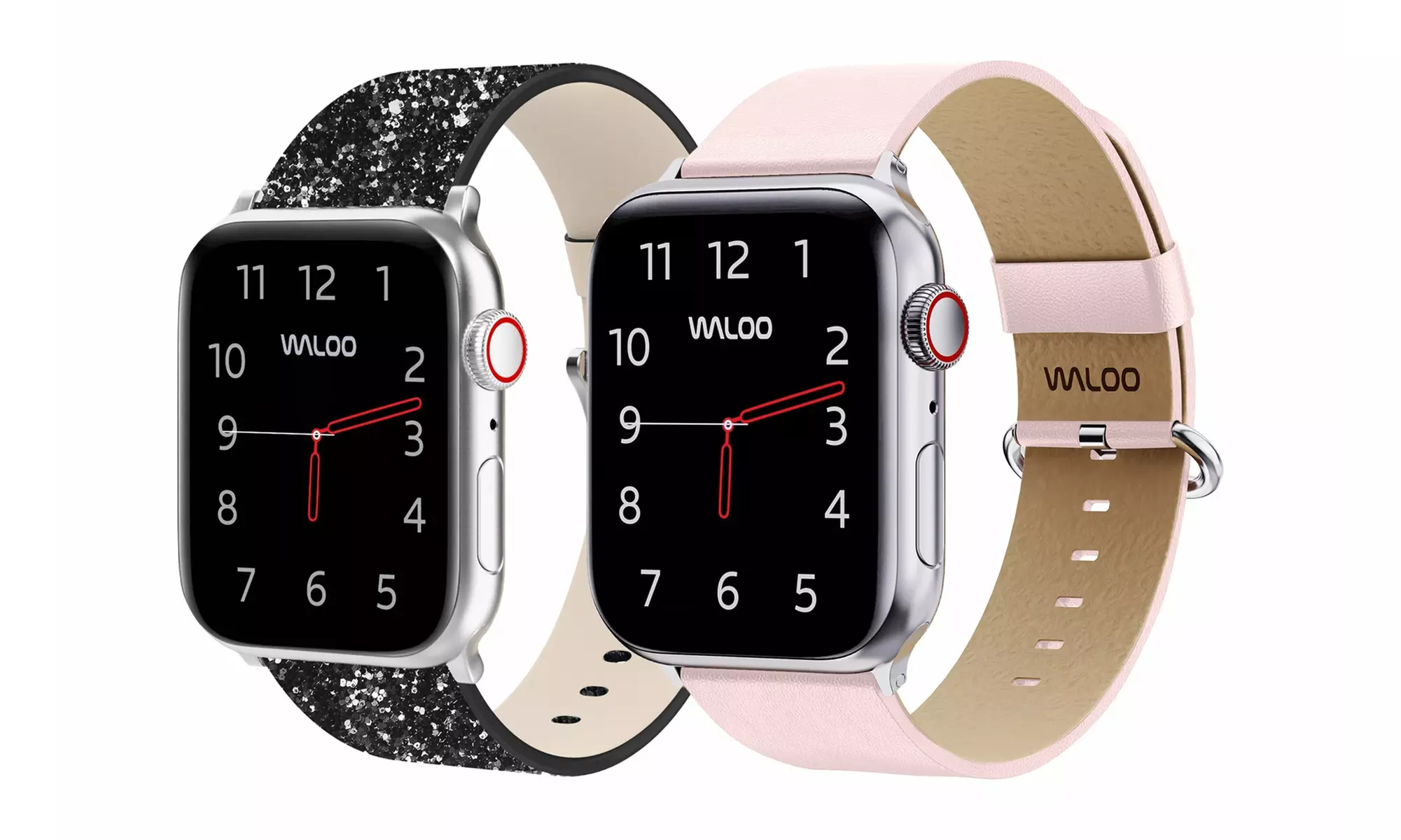 Waloo 2 Pack Leather Bling & Leather Grain Apple Watch Bands