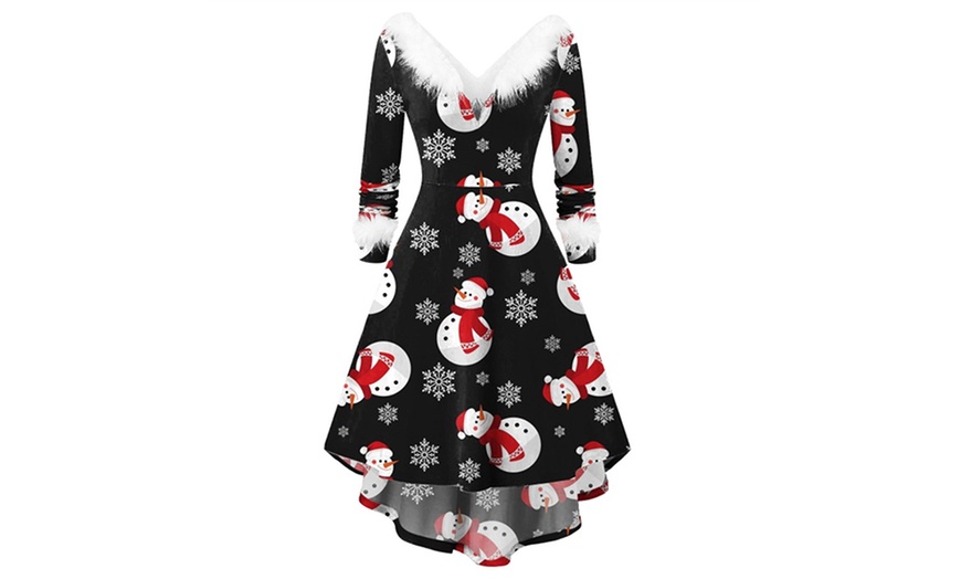 Image 4: Women's Christmas V-Neck Plush Dress