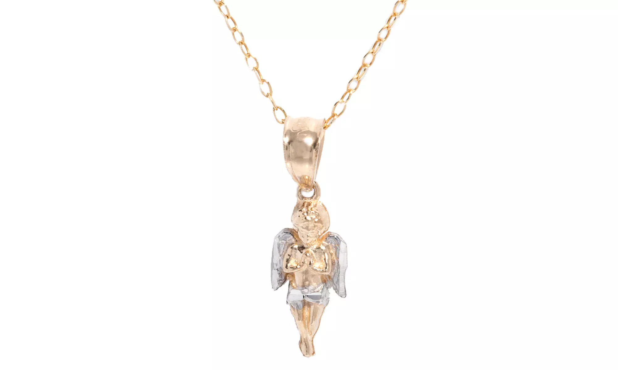 14K Solid Gold Two-Tone Angel Pendant - Primary Image