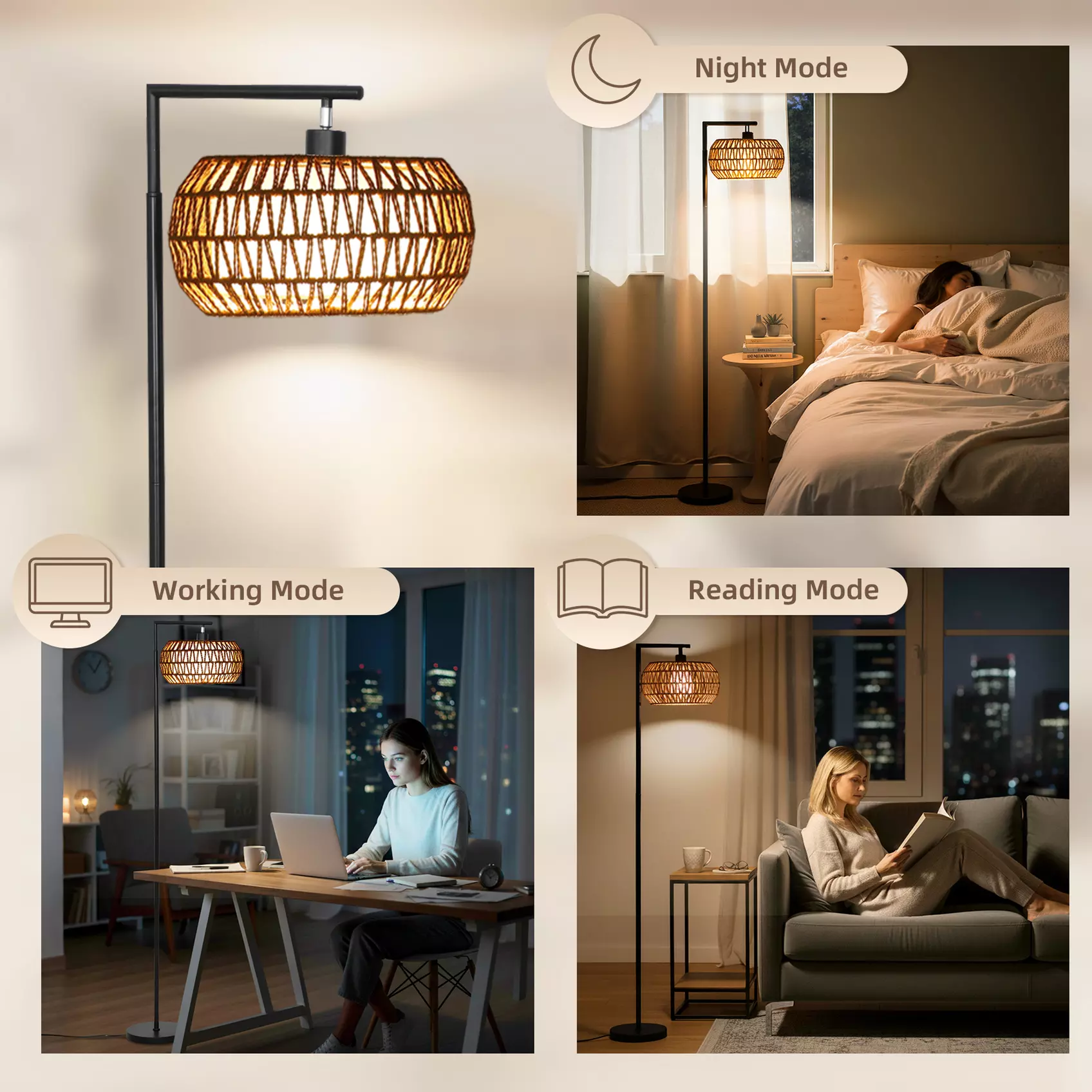 HOMCOM Dimmable Standing Lamp with Double Shade