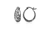 Black Flashed 925 Silver Two-Tone Diamond-cut Filigree Swirl Small Hoop Earrings