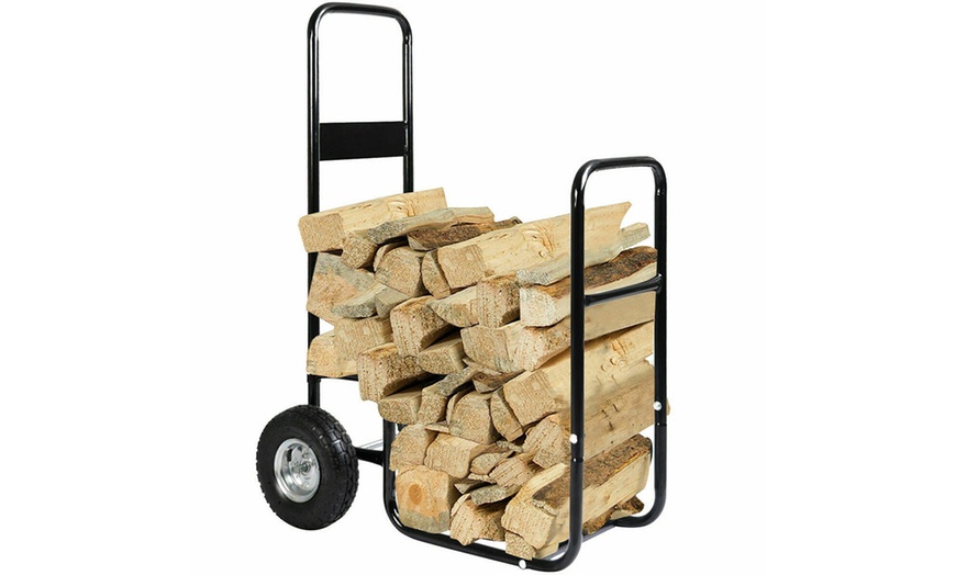 Image 2: Firewood Carrier Log Wood Mover Hauler Fire Rack Caddy Cart Dolly Rolling