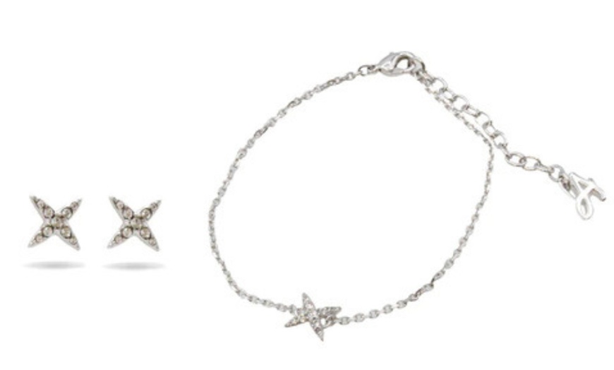 Image 4: Conjunto de pendientes y pulsera con estrellas y cristales brillantes