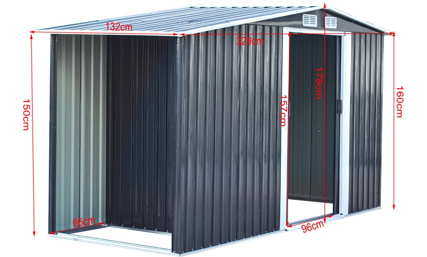 Image 6: Outdoor Black Garden Metal Storage Shed with Log Storage