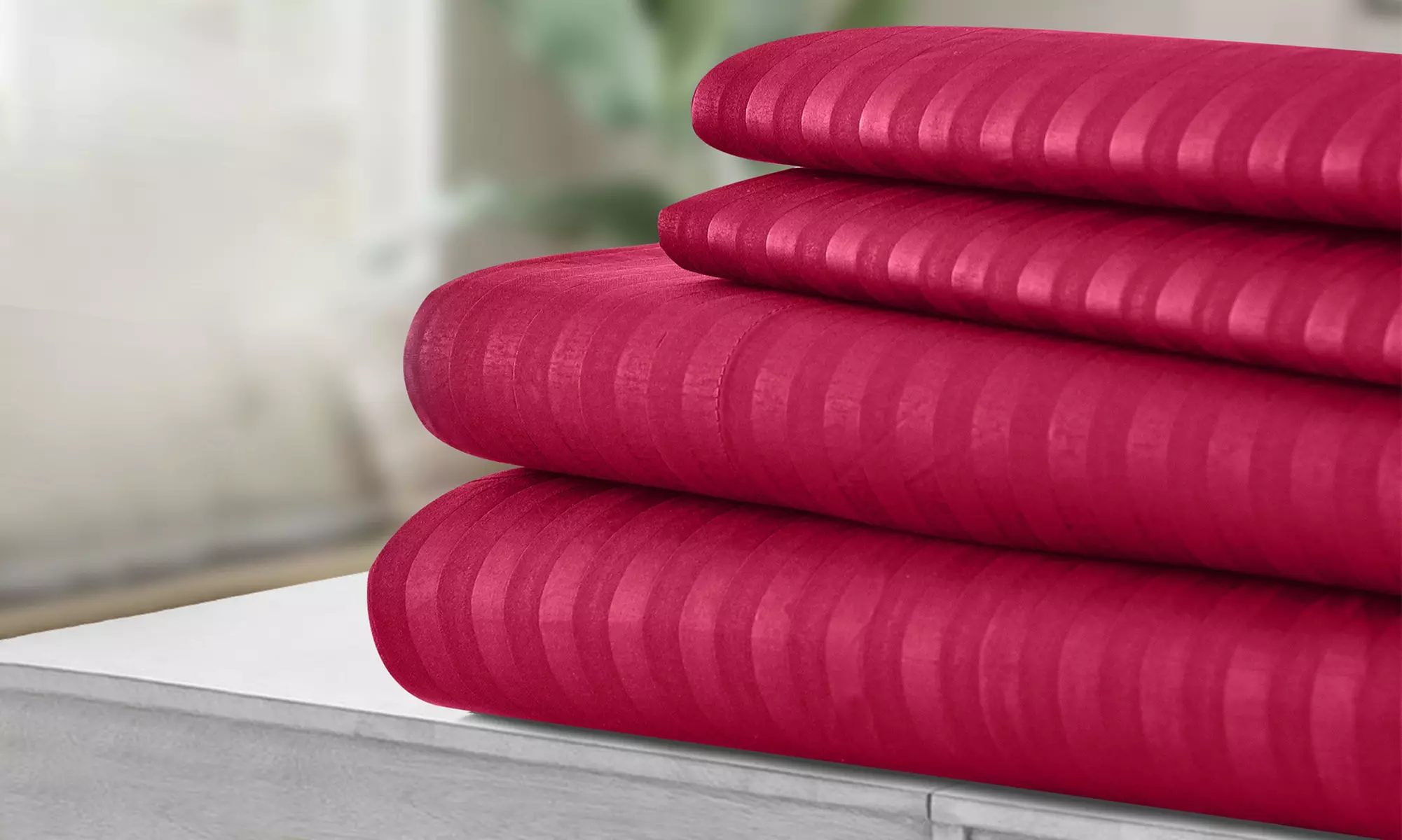 Lux Decor 4 Piece Stripe Bed Sheet Set Microfiber Deep Pocket Bedding Sheets