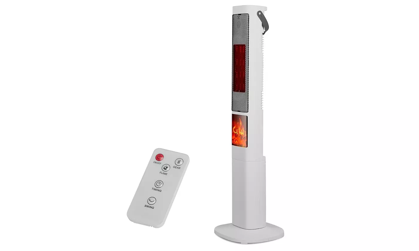 iMounTEK 1500W Oscillating Ceramic Tower Space Heater with 3D Flame & 3 Modes