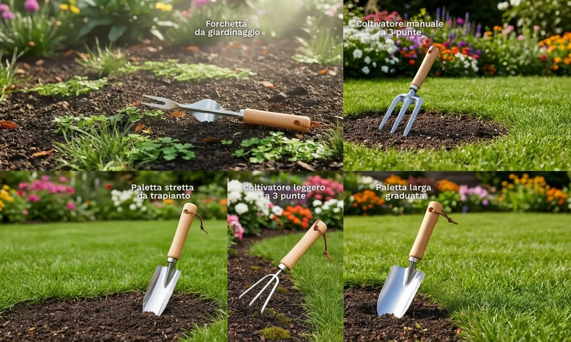 Set 10 attrezzi da giardinaggio in acciaio inox