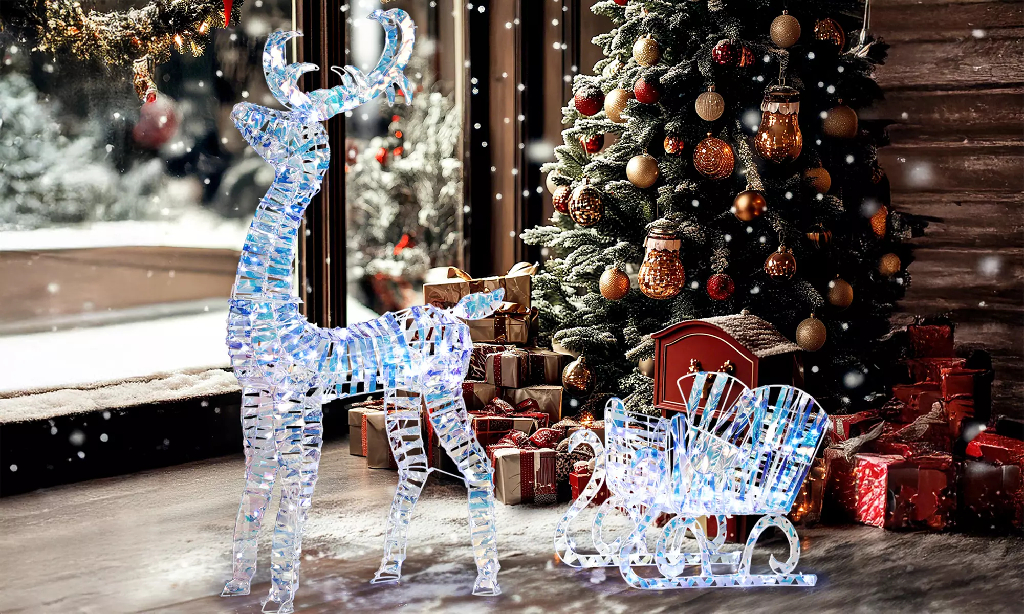 Outsunny Lighted Christmas Reindeer and Sleigh with 170 LEDs - Primary Image