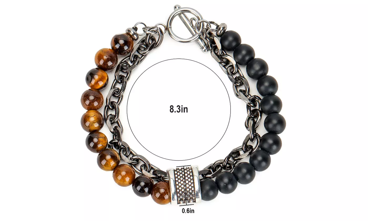 Handmade 8MM Natural Stone Prayer Beads Tiger Eye Bracelet for Men Women