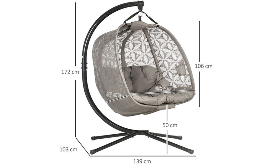 Image 11: Outsunny Outdoor Double Hanging Chair with Cushion