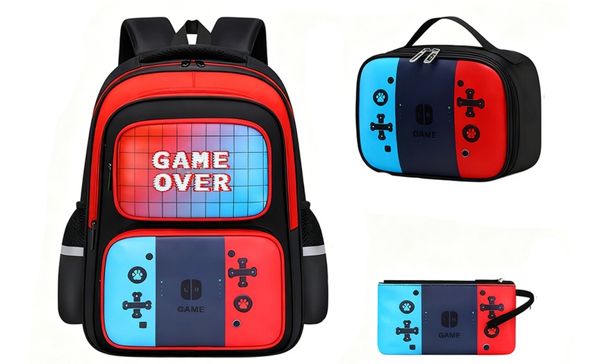 Image 3: 3-Piece Gamer School Backpack Set; Water-Resistant and Spacious Design
