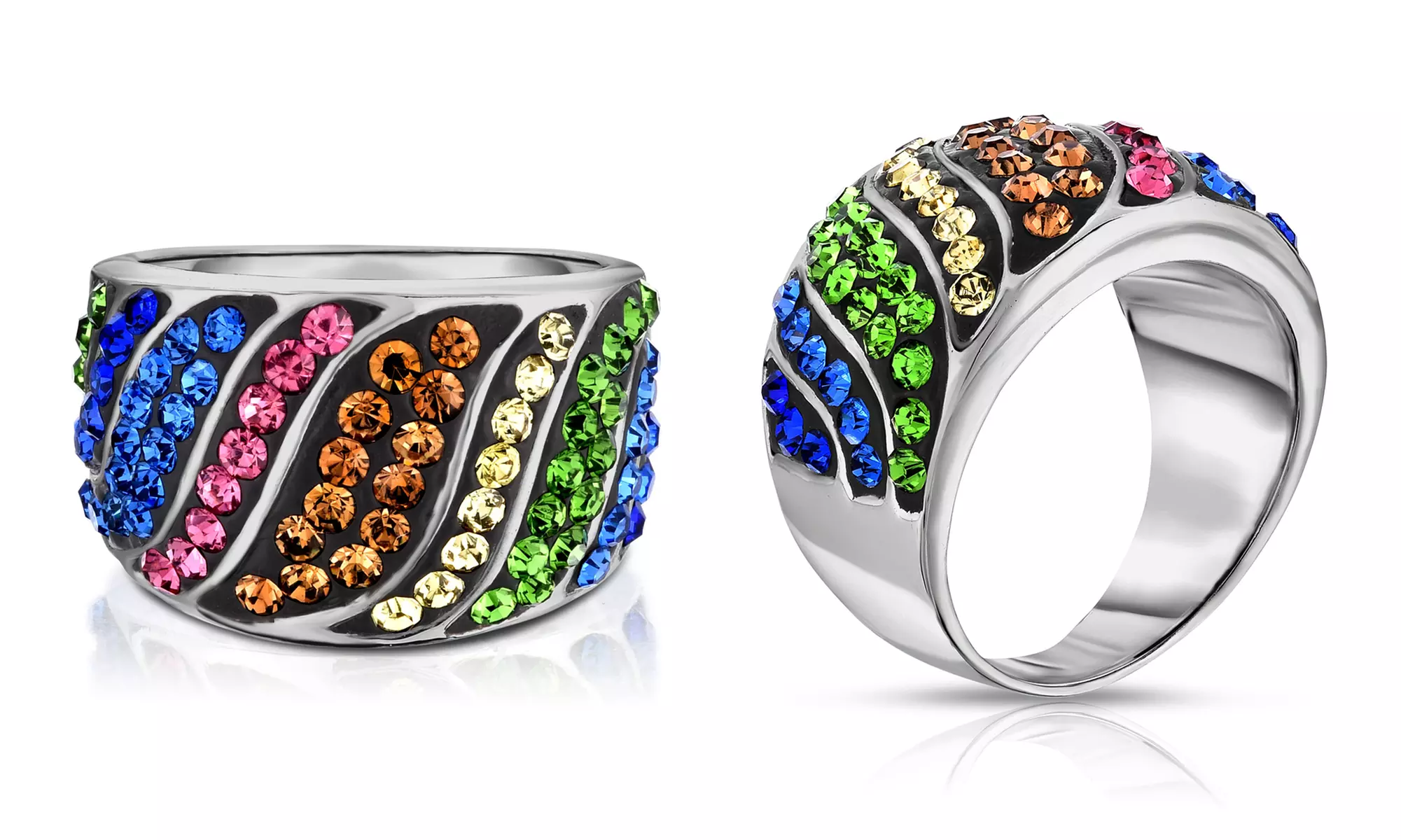 Multi Color Crystal Rainbow Rings Made With Crystals From Swarovski