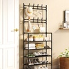 Image 7: Multi-Tier Metal Shoe Rack with Coat Hooks 