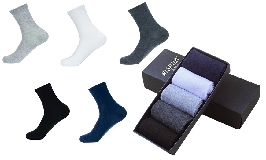 Image 2: Five Pairs Men's Mid-Calf Socks Boxed Set