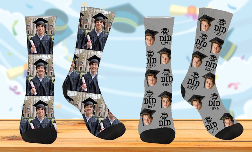Image 3: Custom Photo Socks from Justyling — Perfect Graduation Gift (Up to 81% Off)