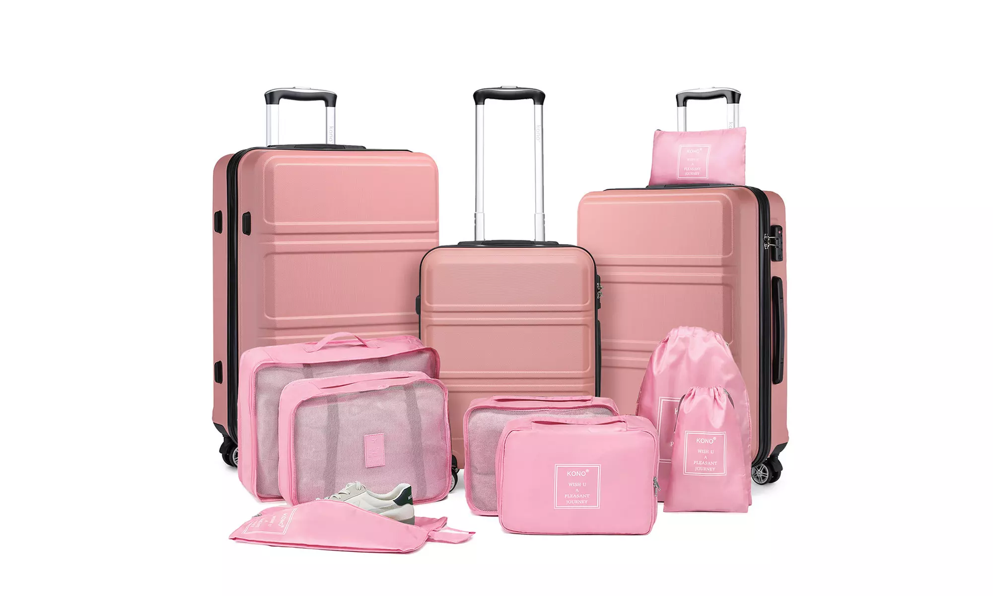 1 ou 3 valises rigides Kono avec coque en ABS et 8 sacs de rangement, livraison offerte - Primary Image