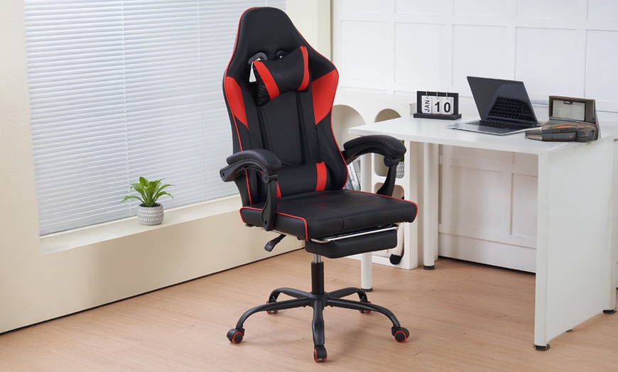 Image 1: Silla gaming ergonómica negra con función de masaje