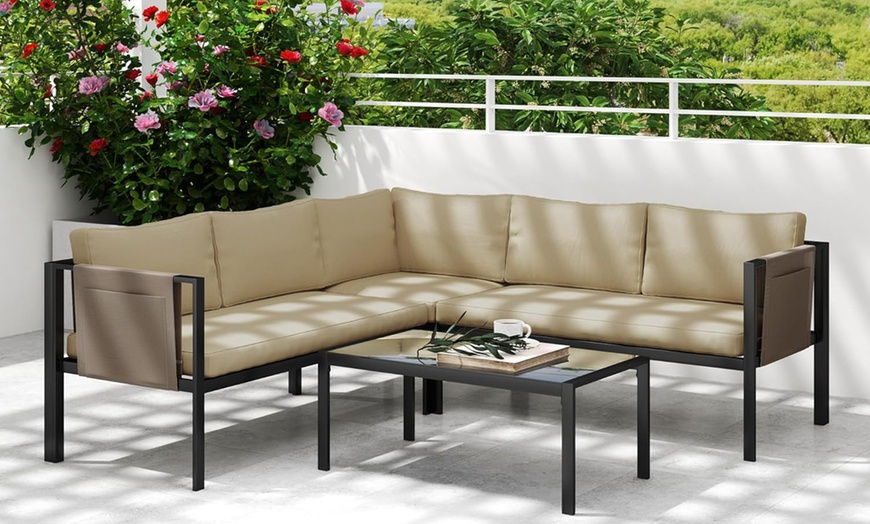 Image 4: Outsunny Five Seater Garden Corner Sofa Set